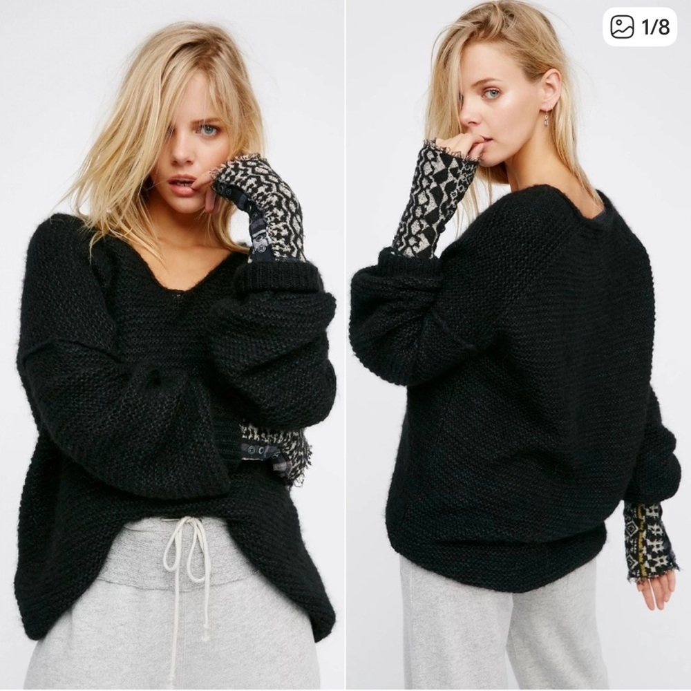 Free People All Mine V-Neck Alpaca Sweater In Black S